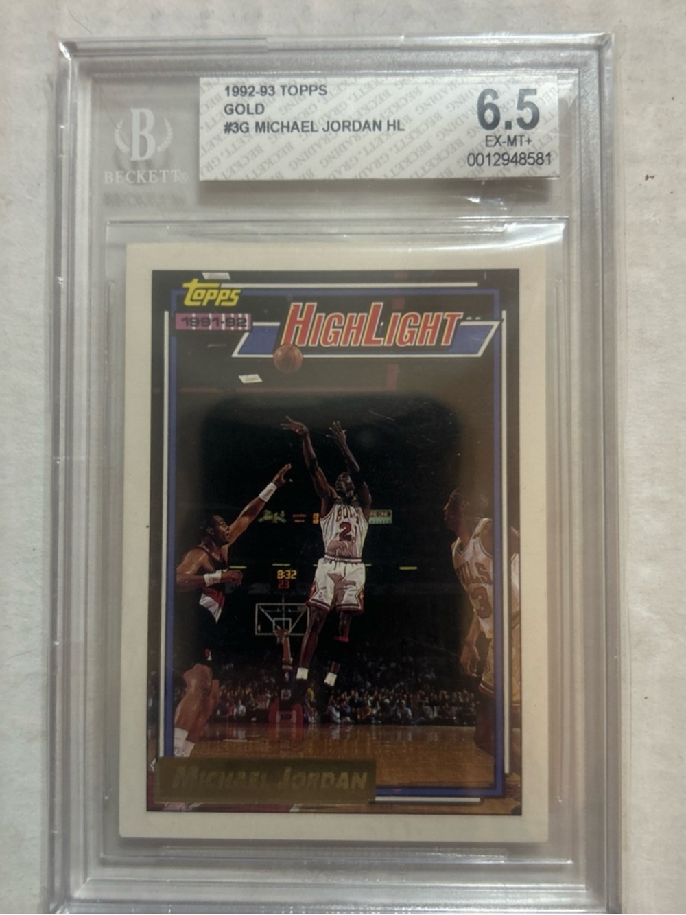 1992-93 Topps Gold #3 Michael Jordan Highlight  BGS 6.5 EX-MT 3G